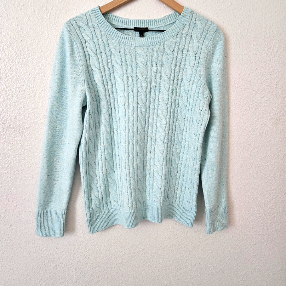 Talbots Sweater Womens Cable Knit Pullover Medium Light Blue Classic Preppy